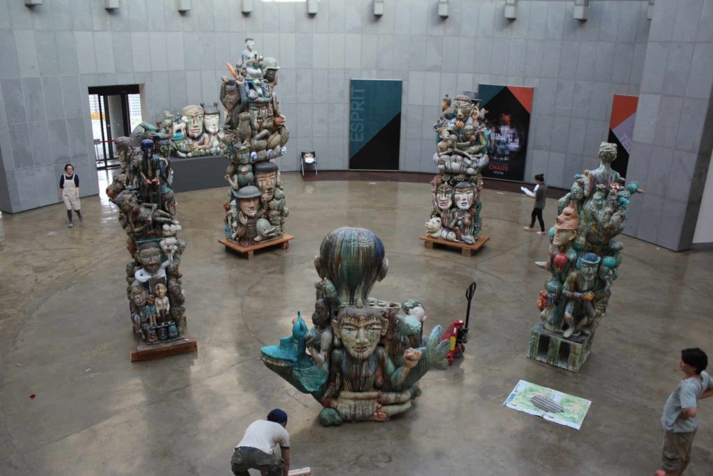 One of at least three major exhibition spaces full of Yuh’s work at Gimhea Clay Arch. The totem on the far left is one of his first large-scale pieces and it was created at the studios of Long Beach State.