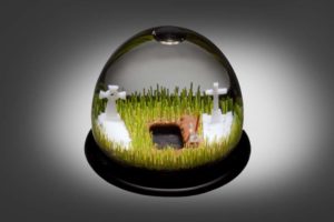 Ian Mowbray, Oh! I hope that's not for me, hand carved glass, glass domes, glass snow, water, 120mm diameter x 80mm height, photo: David Mcarthur