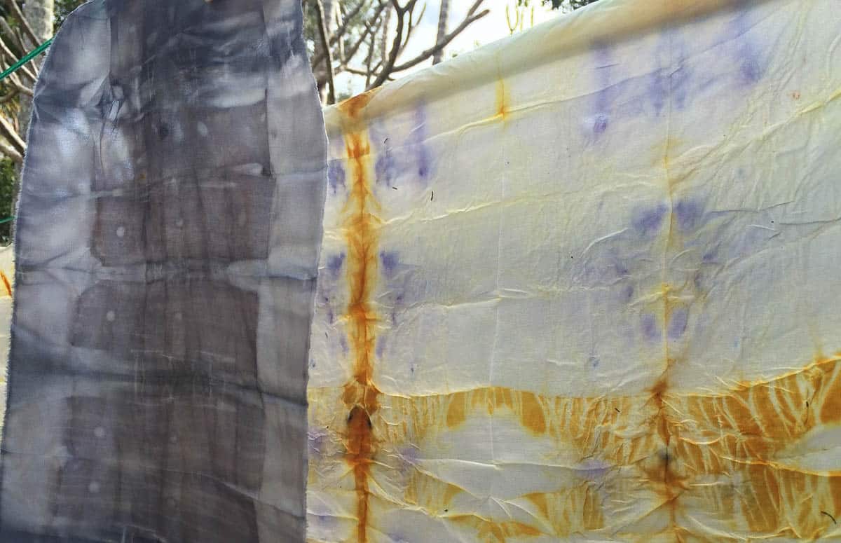Jesika Dawnn, Silt Dream Series - Bundle (Before), 2016, eco-print silk fabric naturally dyed fabric with Camellia flowers and iron, photo: Jesika Dawnn, made in Byron Bay, Australia