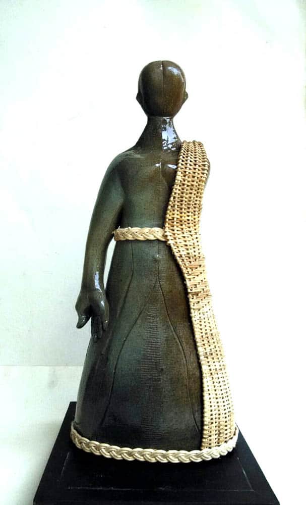 Tamal Bhattacharya, Monk (After), Cane & Ceramic, 48.26 x 22.86 x 15.24cm, photo: Arpita Bhattacharya, made in Baruipur, India