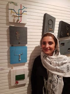 Mahrooz Beladi, graduate of Mahe Mehr Institute at the exhibition of art jewellery celebrating the Day of Tehran.
