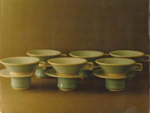 Sandra Bowkett, cups and saucers from final folio, Caulfield