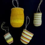 Betty Matjarra, Mindirr, 2016, Pandanus and natural dyes, approx.15x10x10cmJulie Djulibing, Mindirr, 2016, Pandanus and natural dyes, approx. 34x16x18cmJulie Djulibing, Mindirr, 2016, Pandanus and natural dyes, approx. 20x15x15cmBetty Matjarra, Mindirr, 2016, Pandanus and natural dyes approx. 18x12x12cmphoto: Geraldine Kelly