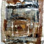 Gopika Nath, Mapping Mindstains, 2013, cotton fabrics, nylon net, silk  cotton floss, cotton-polyester thread, technique: layering, tearing, pulling, stitching, staining with tea-leaves, 15.5 x 17.75 inches – unframed, photo credit: Amitabha Bhattacharya