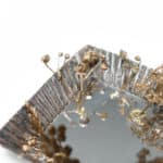 Pei Wu, Mirror garden_ detail, 2016, silver, flowers, grass, gold flakes, 6 x 6 x 2.5cm, photo: Moe Sekiya