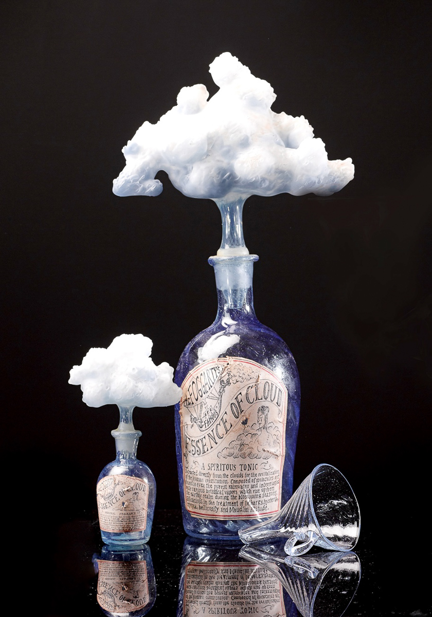 A glass cloud? A floating sailboat? A smashed perfume bottle?